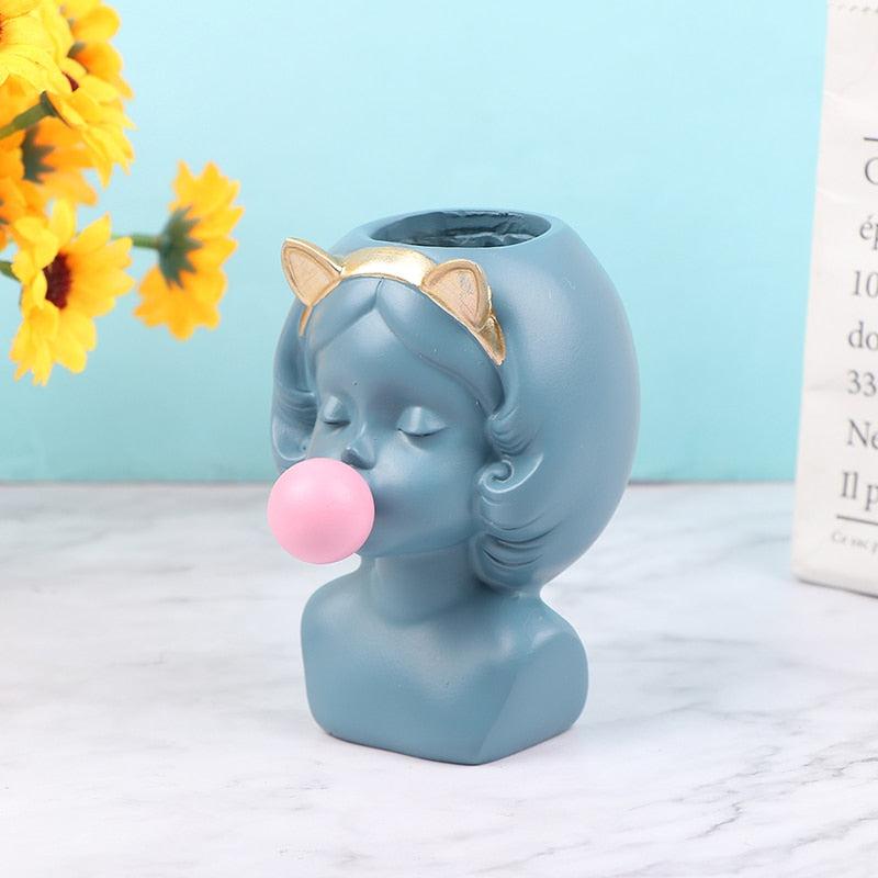 Enchanting Young Lady Sculpture Resin Floral Vase | Delightful Home Decor Accent